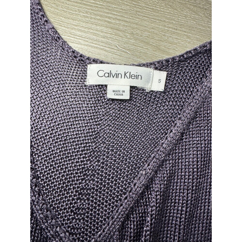 Calvin Klein Knit Sleeveless Women Top Ruched Front V Neck Blue Size S - Picture 3 of 5